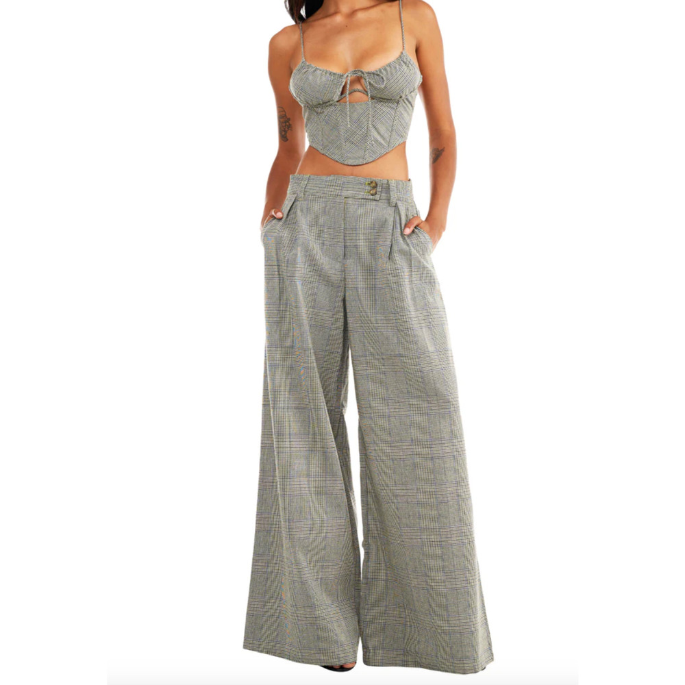 JAGGER AND STONE SAMARA TROUSER PLAID SIZE US 2 WIDE LEG JGR & STN PANTS